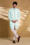 Buy_Alaya Advani_Sky Blue Pant Poly Silk Embroidered Chevron Open Sherwani Set _at_Aza_Fashions