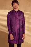 Alaya Advani_Wine Sherwani And Jacket Silk Embroidered Geometric Floral Set _at_Aza_Fashions