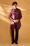 Buy_Alaya Advani_Maroon Sherwani And Jacket Silk Embellished Sequin Geometric Set _at_Aza_Fashions