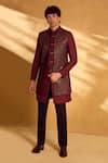 Shop_Alaya Advani_Maroon Sherwani And Jacket Silk Embellished Sequin Geometric Set _at_Aza_Fashions