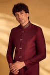 Alaya Advani_Maroon Sherwani And Jacket Silk Embellished Sequin Geometric Set _Online_at_Aza_Fashions