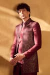 Alaya Advani_Maroon Sherwani And Jacket Silk Embellished Sequin Geometric Set _at_Aza_Fashions