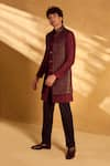 Buy_Alaya Advani_Maroon Sherwani And Jacket Silk Embellished Sequin Geometric Set 