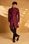 Shop_Alaya Advani_Maroon Sherwani And Jacket Silk Embellished Sequin Geometric Set 