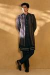 Alaya Advani_Blue Sherwani Silk Embroidered Floral Vine With Pant _at_Aza_Fashions