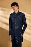 Shop_Alaya Advani_Blue Silk Blend Embellished Threadwork Sequin Floral Sherwani With Pant 