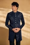 Alaya Advani_Blue Silk Blend Embellished Threadwork Sequin Floral Sherwani With Pant _Online