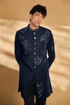 Buy_Alaya Advani_Blue Silk Blend Embellished Threadwork Sequin Floral Sherwani With Pant _Online