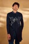 Alaya Advani_Blue Silk Blend Embellished Threadwork Sequin Bead Sherwani With Pant _at_Aza_Fashions