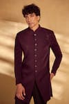 Alaya Advani_Maroon Silk Blend Embellished Sequin Geometric Bead Sherwani With Pant _Online