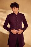 Buy_Alaya Advani_Maroon Silk Blend Embellished Sequin Geometric Bead Sherwani With Pant _Online