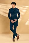 Buy_Alaya Advani_Blue Silk Blend Embellished Sequin Threadwork Floral Sherwani With Pant _at_Aza_Fashions