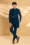 Shop_Alaya Advani_Blue Silk Blend Embellished Sequin Threadwork Floral Sherwani With Pant _at_Aza_Fashions