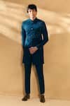 Alaya Advani_Blue Silk Blend Embellished Sequin Threadwork Floral Sherwani With Pant _Online_at_Aza_Fashions