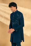 Alaya Advani_Blue Silk Blend Embellished Sequin Threadwork Floral Sherwani With Pant _at_Aza_Fashions