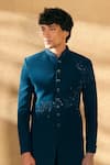 Buy_Alaya Advani_Blue Silk Blend Embellished Sequin Threadwork Floral Sherwani With Pant 