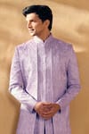 Alaya Advani_Purple Sherwani Silk Embroidered Geometric With Pant _Online