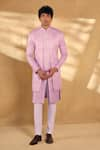 Buy_Alaya Advani_Pink Silk Blend Embroidered Geometric Overlap Panel Sherwani With Pant _at_Aza_Fashions