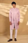 Alaya Advani_Pink Silk Blend Embroidered Geometric Overlap Panel Sherwani With Pant _Online_at_Aza_Fashions