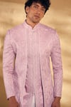 Shop_Alaya Advani_Pink Silk Blend Embroidered Geometric Overlap Panel Sherwani With Pant _Online_at_Aza_Fashions