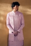 Alaya Advani_Pink Silk Blend Embroidered Geometric Overlap Panel Sherwani With Pant _Online