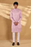 Buy_Alaya Advani_Pink Silk Blend Embroidered Geometric Overlap Panel Sherwani With Pant _Online