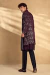 Shop_Alaya Advani_Wine Pant Poly Silk Embellished Sequin Open Sherwani Set _at_Aza_Fashions