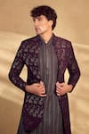 Buy_Alaya Advani_Wine Pant Poly Silk Embellished Sequin Open Sherwani Set _Online_at_Aza_Fashions