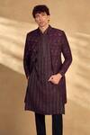 Shop_Alaya Advani_Wine Pant Poly Silk Embellished Sequin Open Sherwani Set 