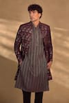 Alaya Advani_Wine Pant Poly Silk Embellished Sequin Open Sherwani Set _Online