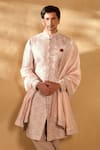 Buy_Alaya Advani_Pink Sherwani And Stole Silk Embroidered Floral Jaal Set _at_Aza_Fashions