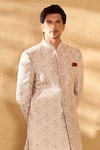 Alaya Advani_Pink Sherwani And Stole Silk Embroidered Floral Jaal Set _at_Aza_Fashions