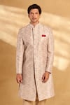 Shop_Alaya Advani_Pink Sherwani And Stole Silk Embroidered Floral Jaal Set 