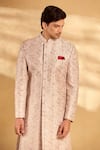 Alaya Advani_Pink Sherwani And Stole Silk Embroidered Floral Jaal Set _Online