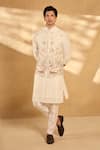 Buy_Alaya Advani_Off White Kurta And Bundi Silk Threadwork Animal Set _Online_at_Aza_Fashions