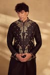 Shop_Alaya Advani_Black Kurta And Bundi Silk Embroidered Floral Honeycomb Set _Online_at_Aza_Fashions