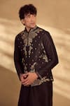 Shop_Alaya Advani_Black Kurta And Bundi Silk Embroidered Floral Honeycomb Set 