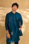 Buy_Alaya Advani_Blue Bundi And Kurta Silk Embroidered Sequin Nehru Jacket With Set _at_Aza_Fashions