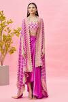 Buy_Naintara Bajaj_Pink Top And Cape: Banarasi Chevron Pattern & Draped Dhoti Skirt Set For Women_Online_at_Aza_Fashions