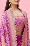 Shop_Naintara Bajaj_Pink Top And Cape: Banarasi Chevron Pattern & Draped Dhoti Skirt Set For Women_Online_at_Aza_Fashions