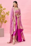 Naintara Bajaj_Pink Top And Cape: Banarasi Chevron Pattern & Draped Dhoti Skirt Set For Women_at_Aza_Fashions