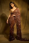 Buy_DILNAZ_Brown Chiffon Hand Embroidered Floral Sequin Work Abstract Pattern Saree_at_Aza_Fashions