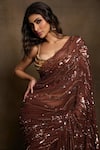 Buy_DILNAZ_Brown Chiffon Hand Embroidered Floral Sequin Work Abstract Pattern Saree