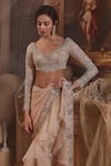 Buy_Roqa_Peach Pre-draped Saree Georgette Embroidery Adileh Border With Blouse _Online_at_Aza_Fashions