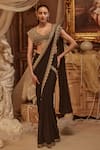 Buy_Roqa_Black Pre-draped Saree Georgette Caelia Scallop Border With Blouse _at_Aza_Fashions