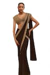 Shop_Roqa_Black Pre-draped Saree Georgette Caelia Scallop Border With Blouse 