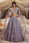 Buy_Roqa_Purple Blouse Net Embroidery Sequin Cutwork Canis Skirt Set With Cape _at_Aza_Fashions