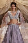 Shop_Roqa_Purple Blouse Net Embroidery Sequin Cutwork Canis Skirt Set With Cape _Online_at_Aza_Fashions