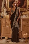 Buy_Roqa_Black Blouse Silk Embroidery Zari Thread Dayna Ruffle Border Saree With _at_Aza_Fashions