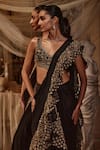 Roqa_Black Blouse Silk Embroidery Zari Thread Dayna Ruffle Border Saree With _Online_at_Aza_Fashions